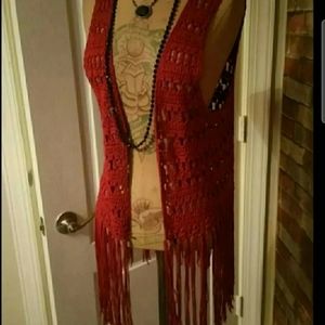 Umgee Burgundy Fringe Vest